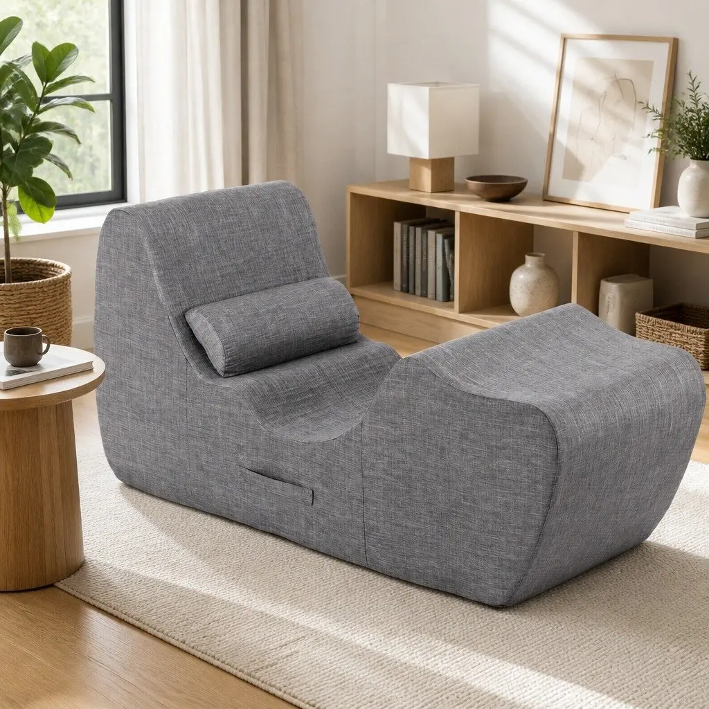 Chaise Lounge Chair Ergonomic S-Curve Floor Lounger Grey 150cm L x 58cm W x 72cm H