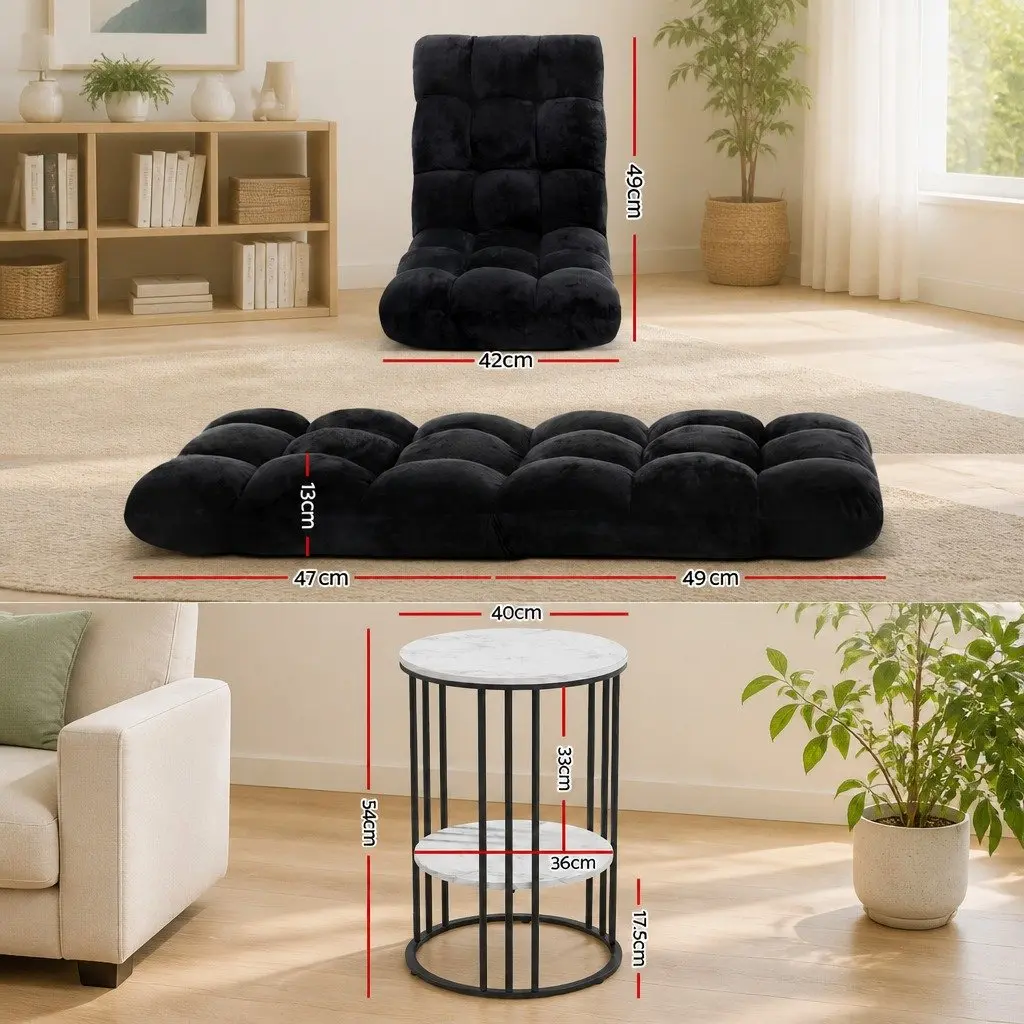 Folding Floor Lounge Chair and 2-Tier Coffee Table Bundle Living Room Set