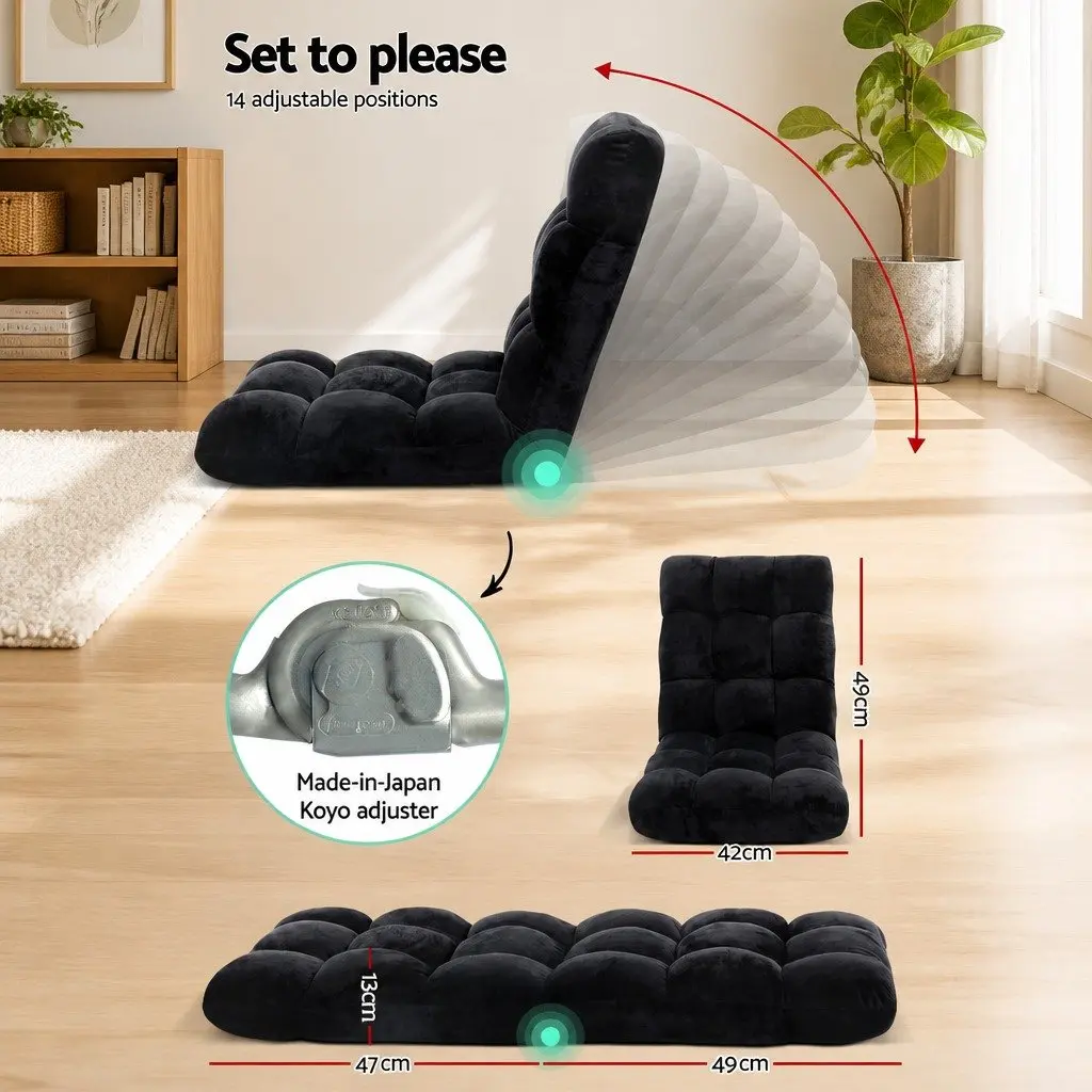 Folding Floor Lounge Chair and 2-Tier Coffee Table Bundle Living Room Set