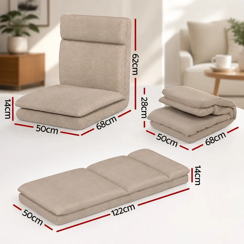 Lounge Seat Floor Chair Recliner Portable Foldable Five Positions Brown Faux Linen