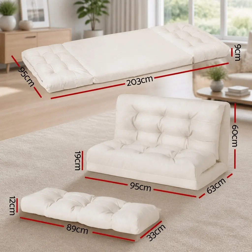Floor Lounge Sofa Bed 2 Seater Reclining Foldable with Pillow Beige
