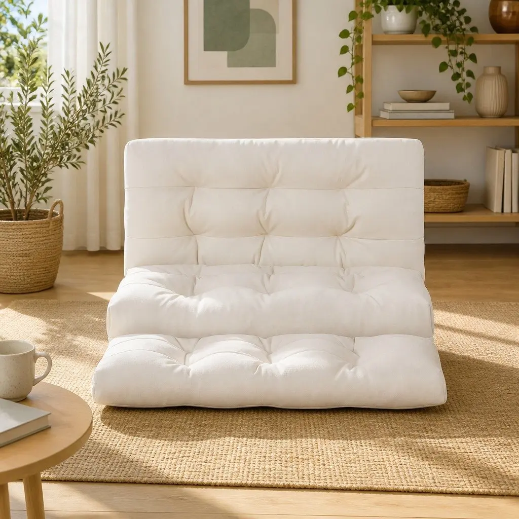 Floor Lounge Sofa Bed 2 Seater Reclining Foldable with Pillow Beige