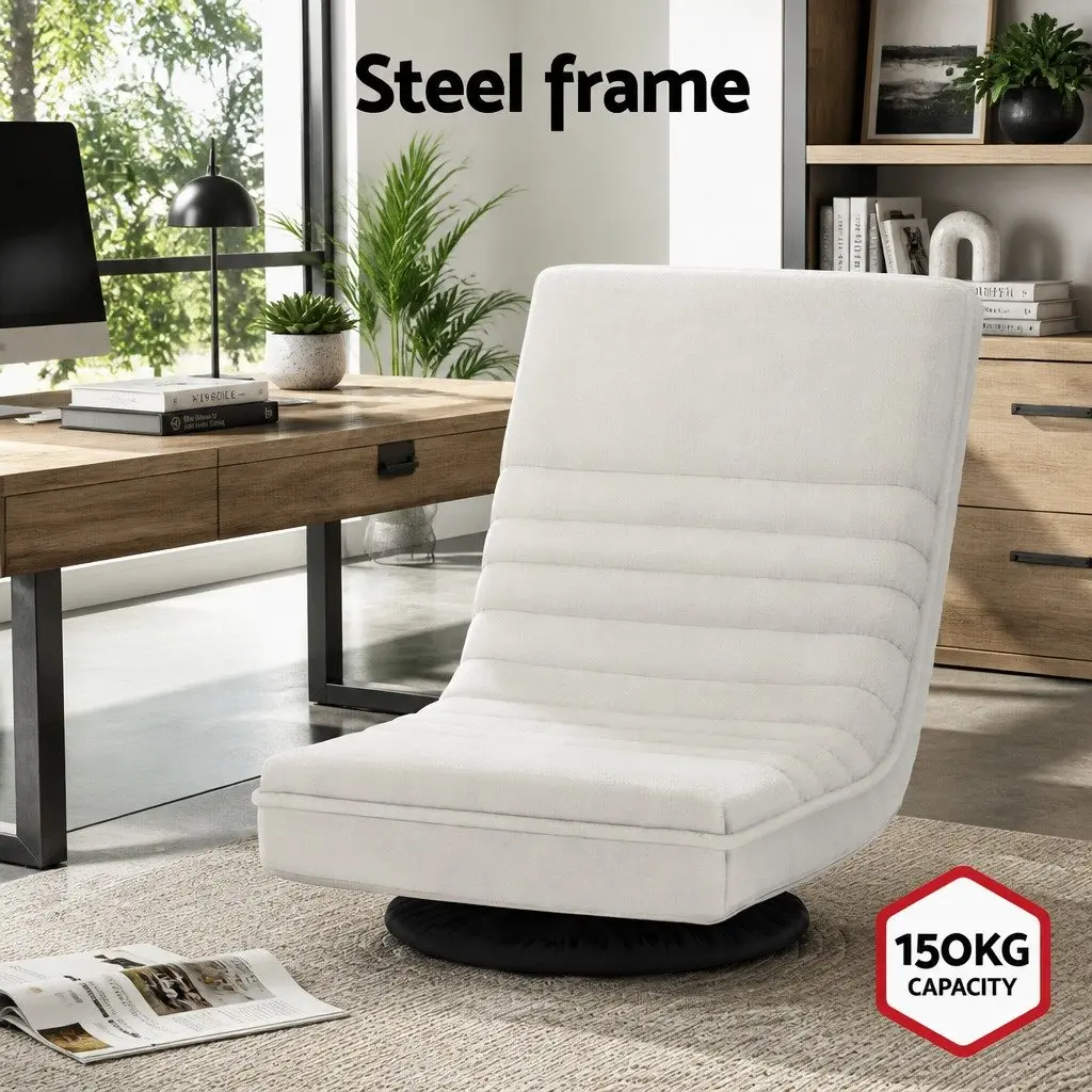 Floor Lounge Sofa Armchair Swivel Foldable Recliner White Linen 45cm W x 55cm D x 57cm H