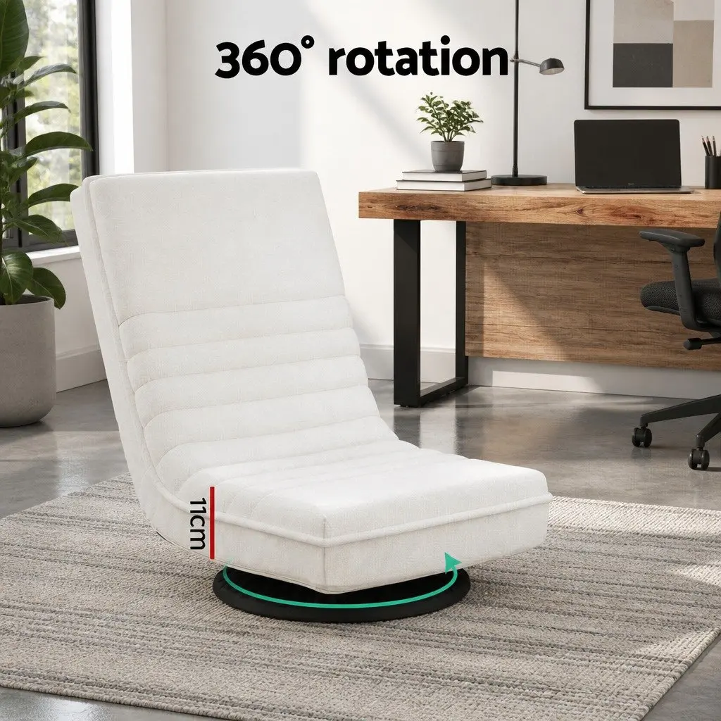 Floor Lounge Sofa Armchair Swivel Foldable Recliner White Linen 45cm W x 55cm D x 57cm H