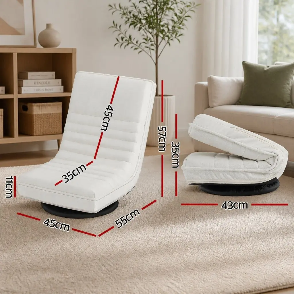 Floor Chair Lounge Sofa Indoor 45cm x 55cm x 57cm White Foldable Swivel Recliner