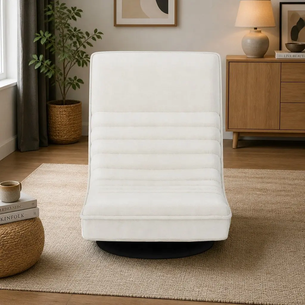 Floor Chair Lounge Sofa Indoor 45cm x 55cm x 57cm White Foldable Swivel Recliner