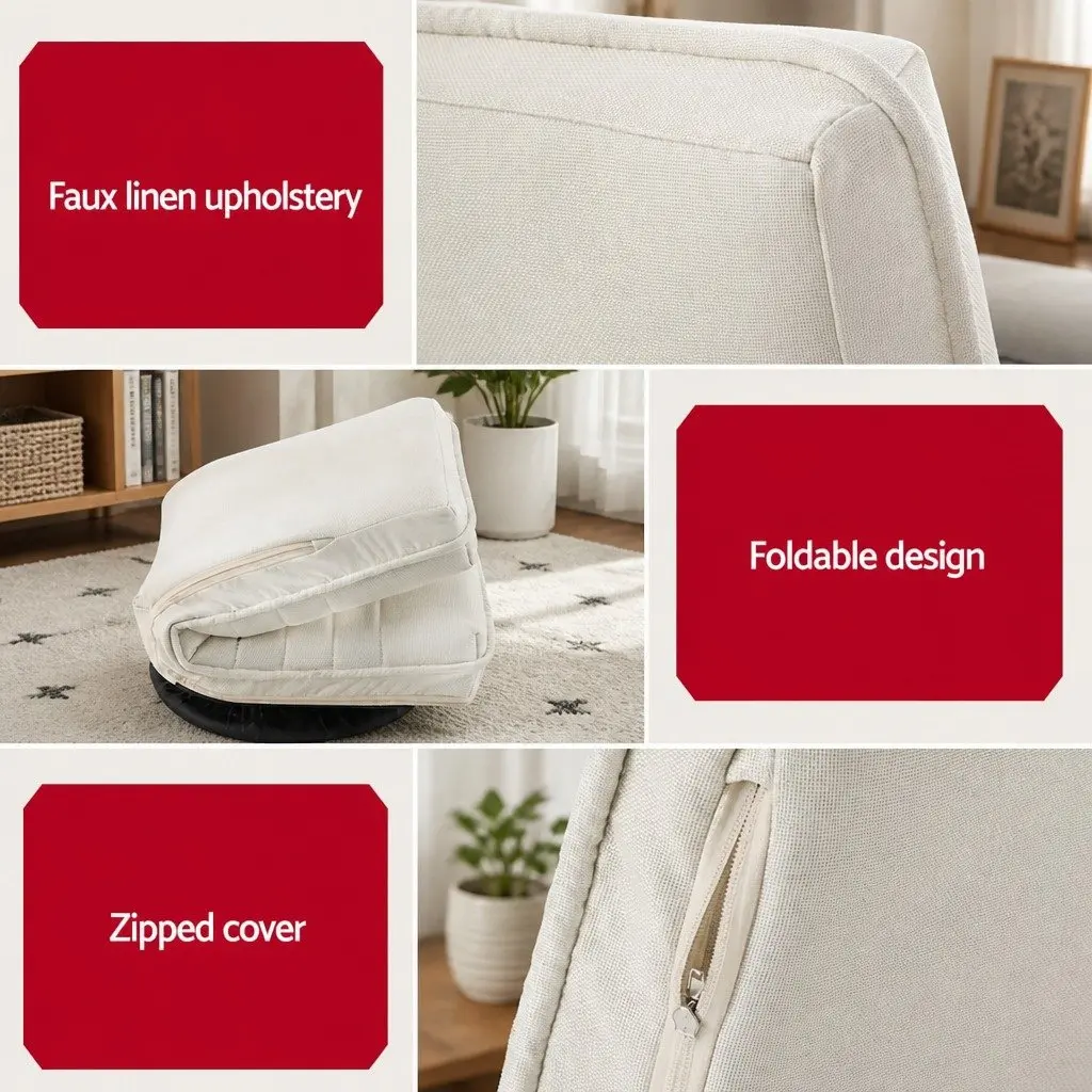 Floor Chair Lounge Sofa Indoor 45cm x 55cm x 57cm White Foldable Swivel Recliner