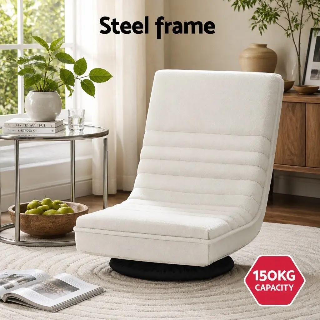 Floor Chair Lounge Sofa Indoor 45cm x 55cm x 57cm White Foldable Swivel Recliner
