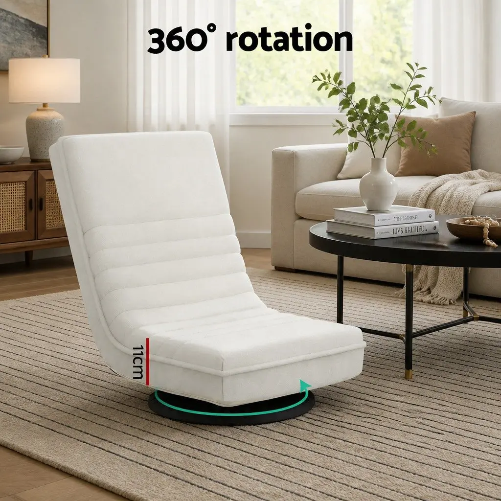 Floor Chair Lounge Sofa Indoor 45cm x 55cm x 57cm White Foldable Swivel Recliner