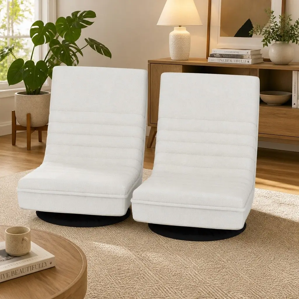 Floor Chair Lounge Sofa Indoor 45cm x 55cm x 57cm White Foldable Swivel Recliner