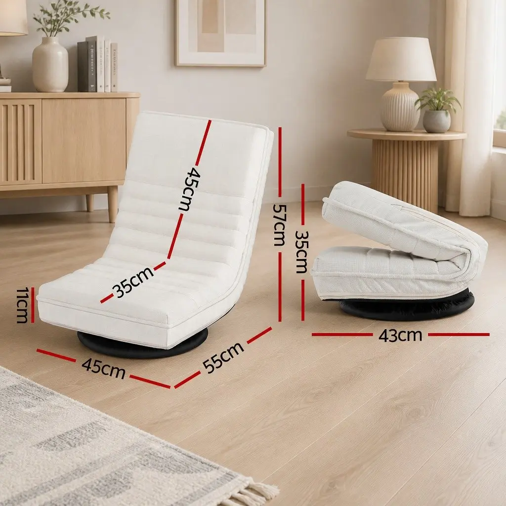 Floor Lounge Chair for Living Room Swivel Foldable White
