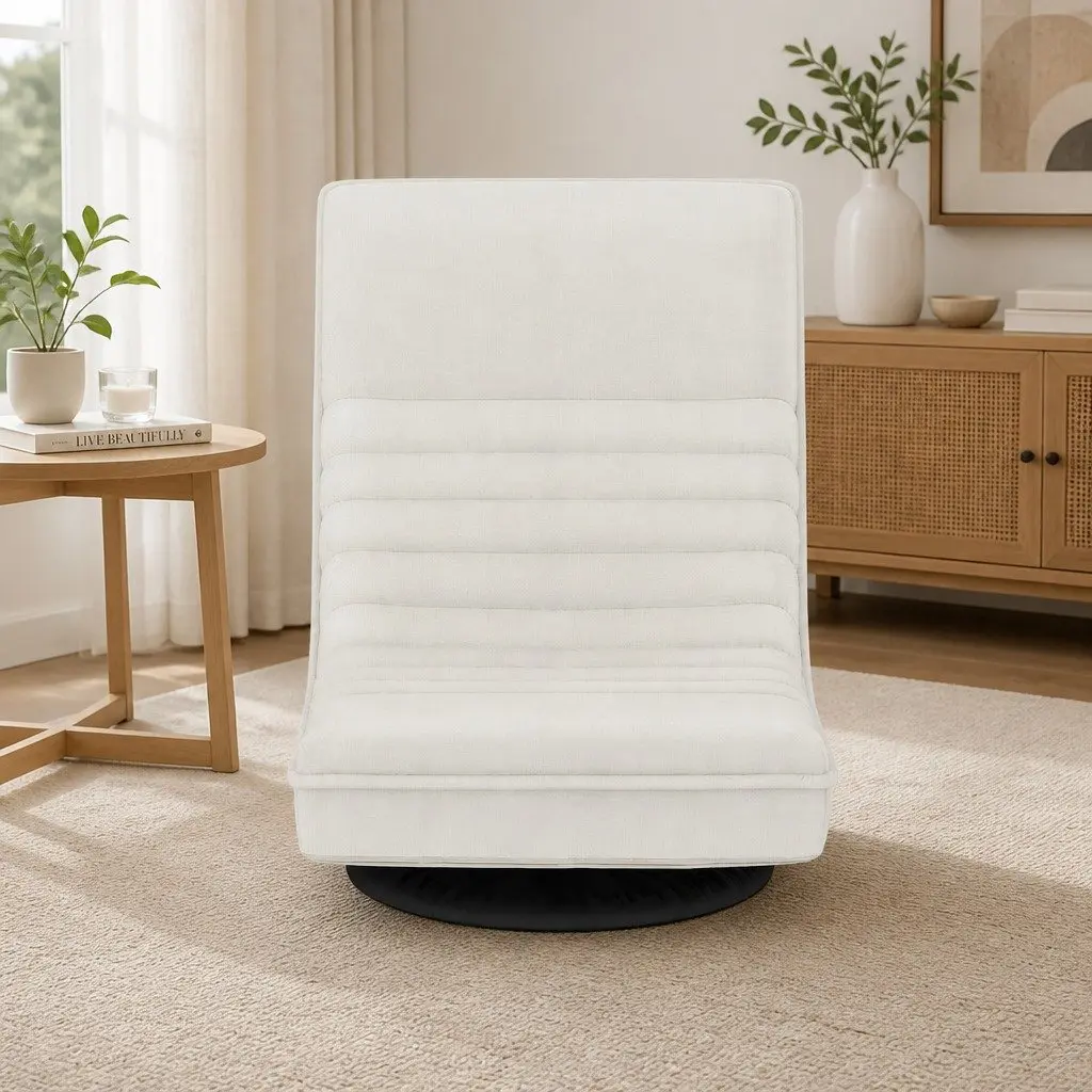 Floor Lounge Chair for Living Room Swivel Foldable White