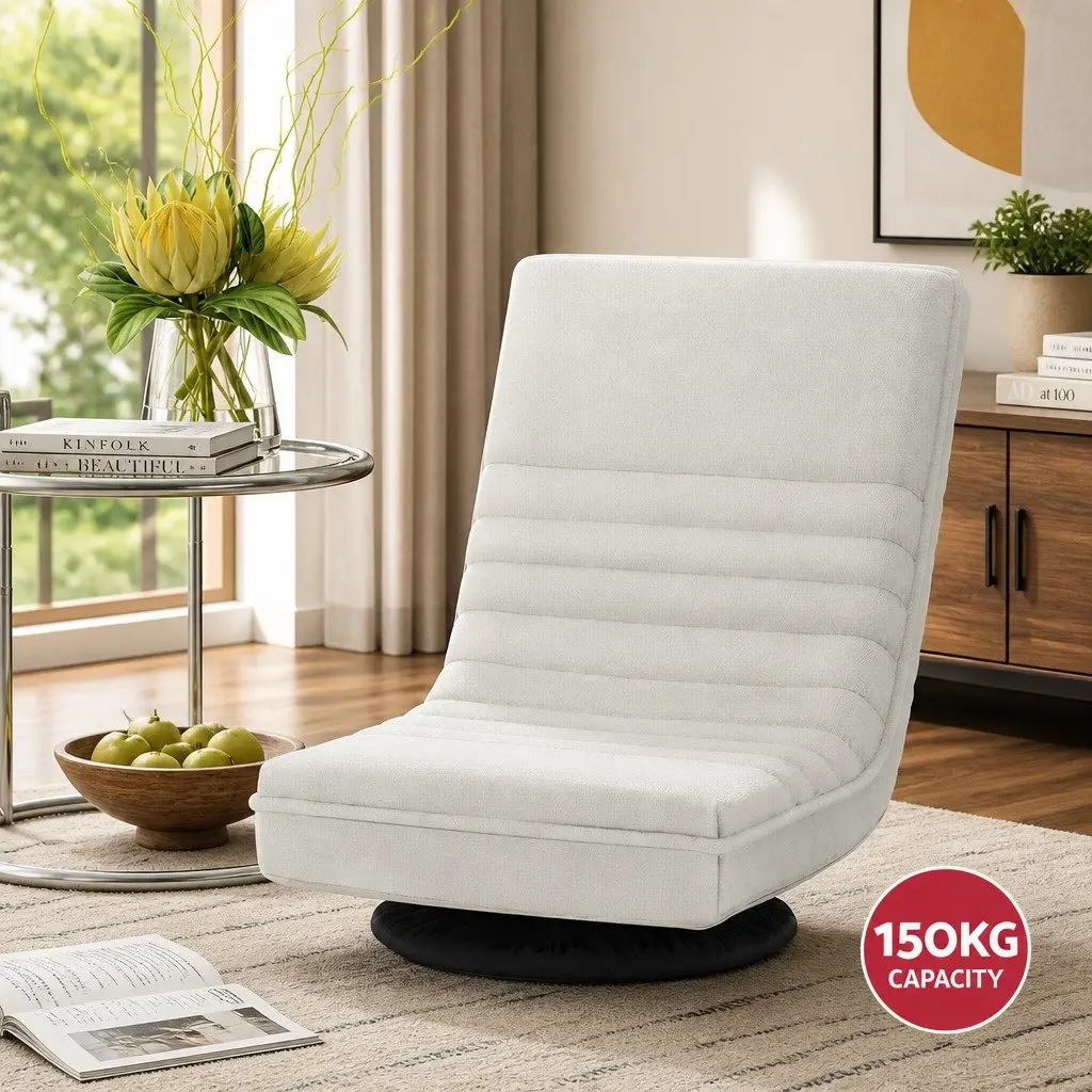 Floor Lounge Chair for Living Room Swivel Foldable White