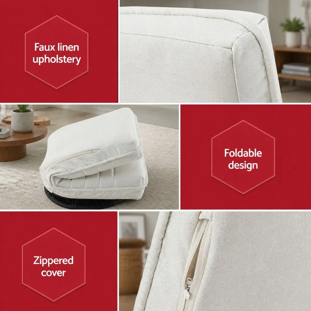 Floor Lounge Chair for Living Room Swivel Foldable White