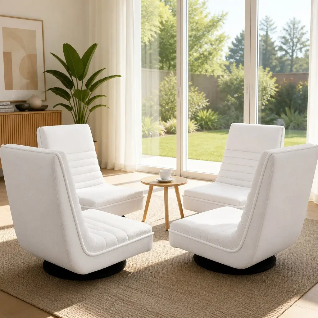 Floor Lounge Chair for Living Room Swivel Foldable White