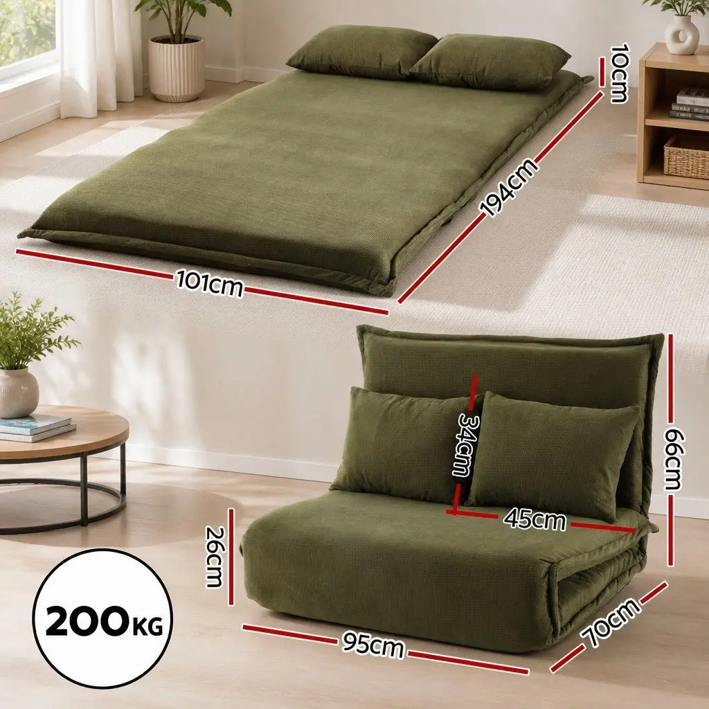 Green Corduroy Lounge Sofa Bed