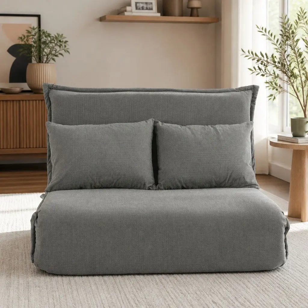 2-Seater Floor Lounge Sofa Bed Foldable Adjustable Grey Arm Chair Recliner