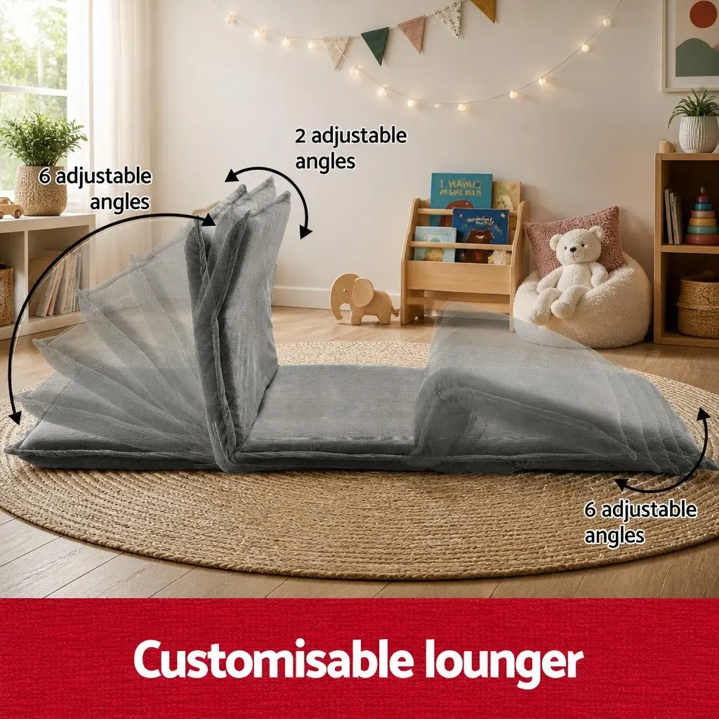 2-Seater Floor Lounge Sofa Bed Foldable Adjustable Grey Arm Chair Recliner