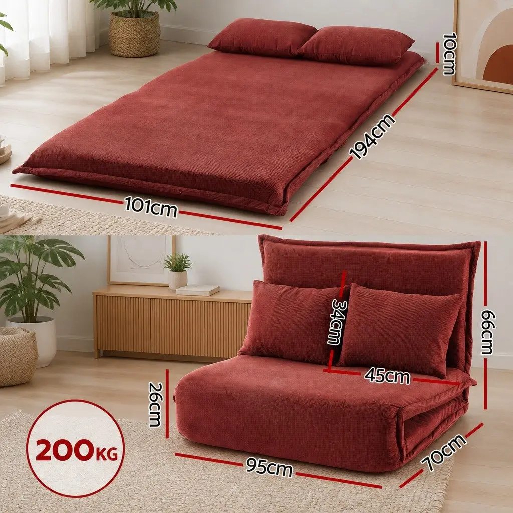 Floor Lounge Sofa Bed 2 Seater Adjustable Recliner for Living Room Bedroom Orange
