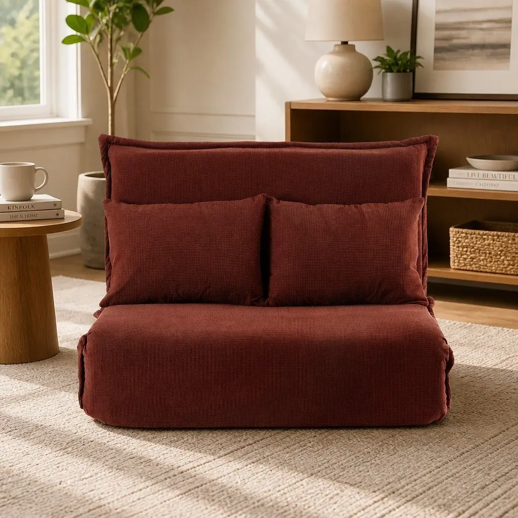 Floor Lounge Sofa Bed 2 Seater Adjustable Recliner for Living Room Bedroom Orange