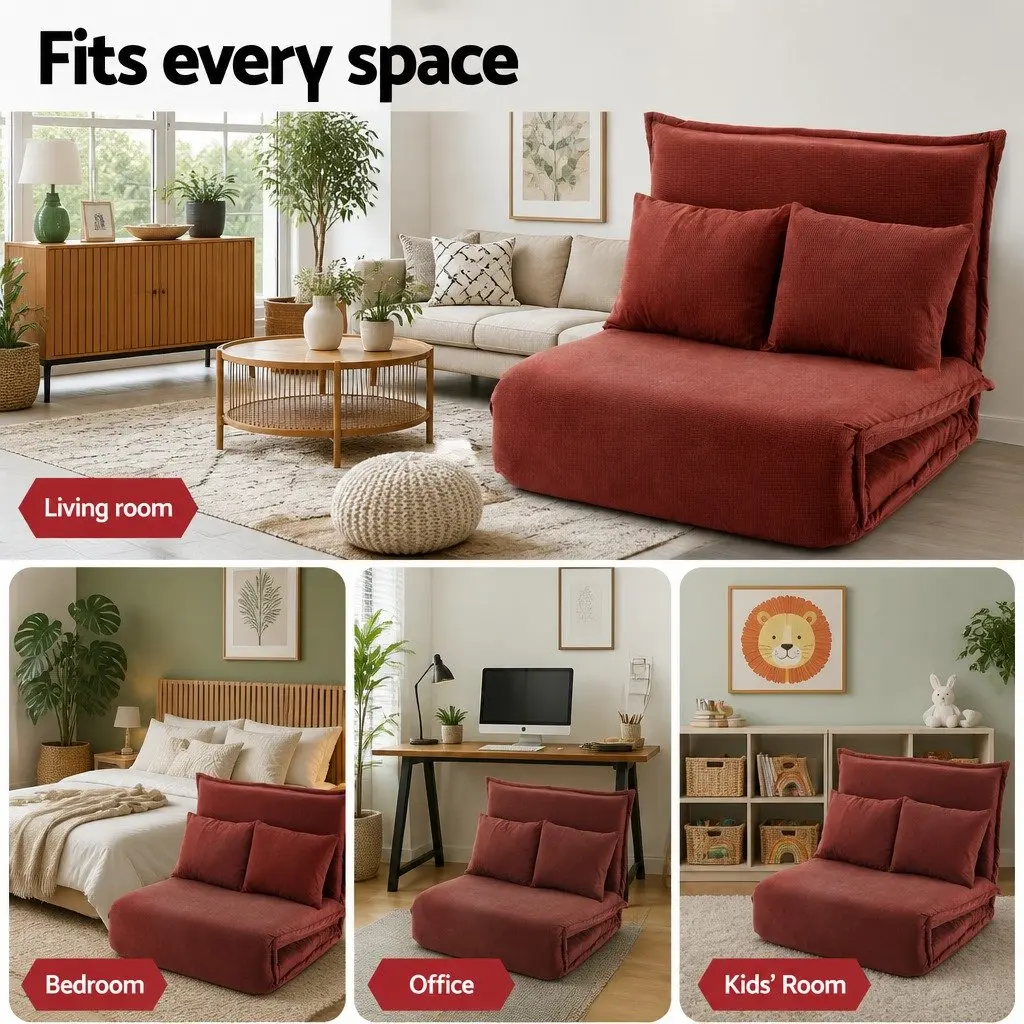 Floor Lounge Sofa Bed 2 Seater Adjustable Recliner for Living Room Bedroom Orange
