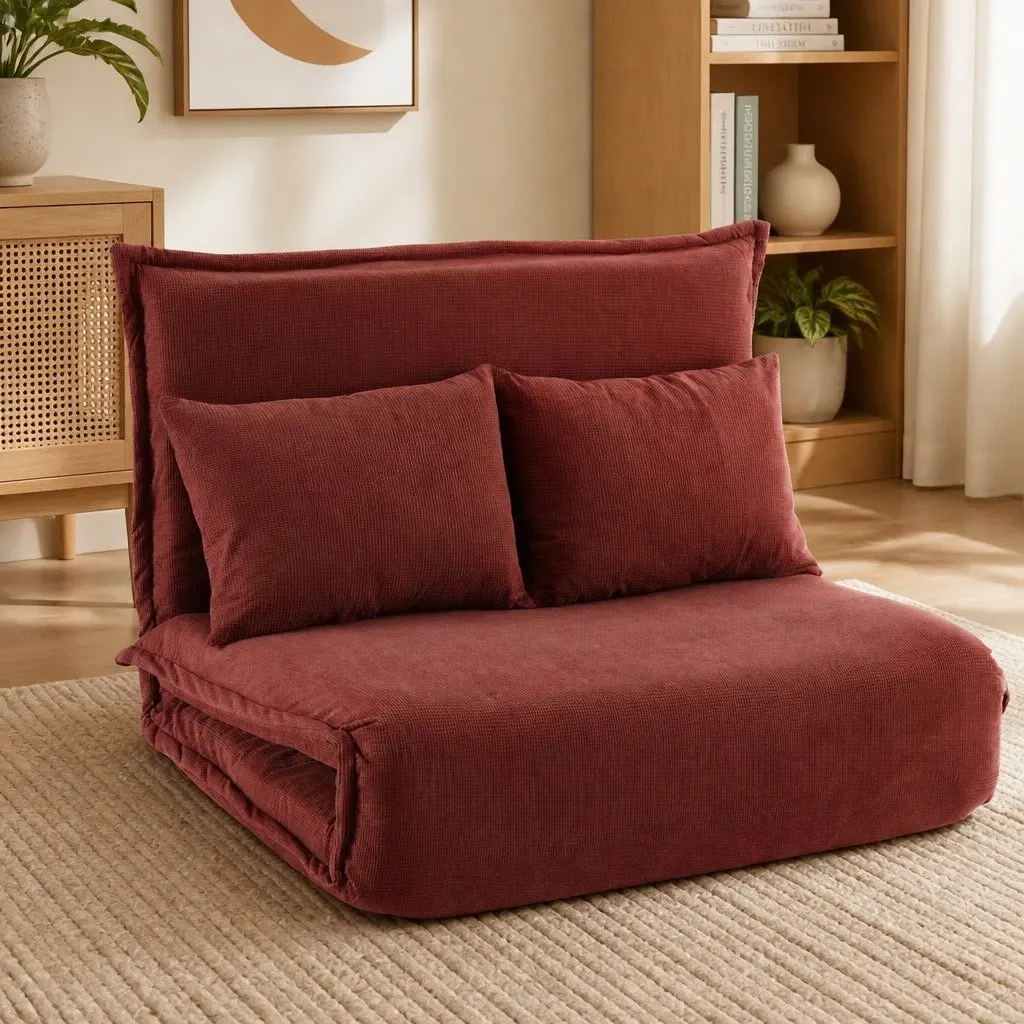 Floor Lounge Sofa Bed 2 Seater Adjustable Recliner for Living Room Bedroom Orange
