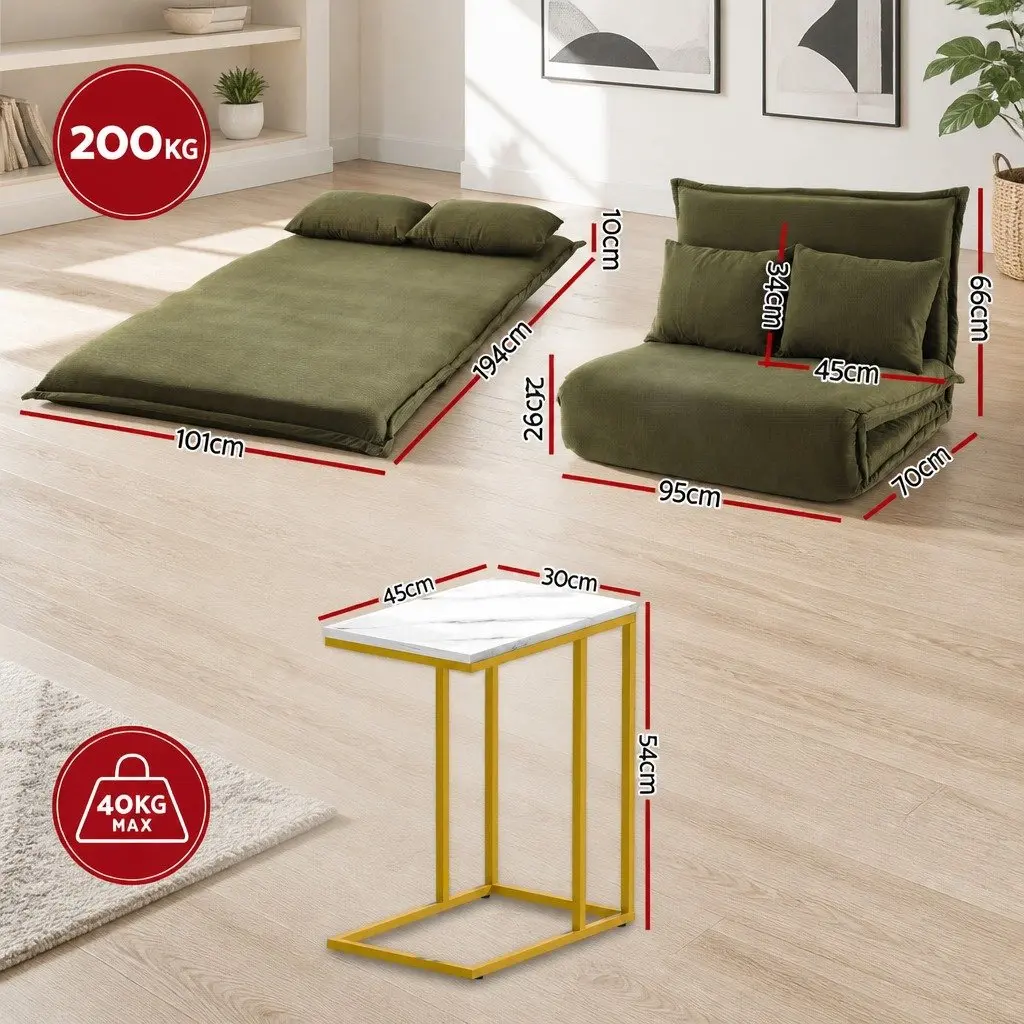Floor Lounge Sofa Bed Chair with Adjustable Backrest and Marble Effect Side