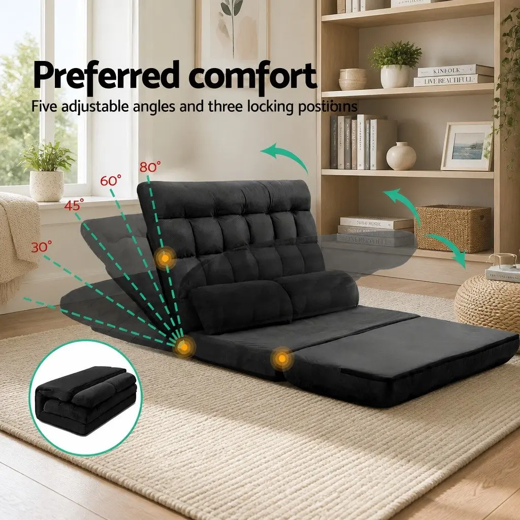 Floor Lounge Sofa Bed 2-Seater Charcoal Adjustable Reclining Lounger Foldable