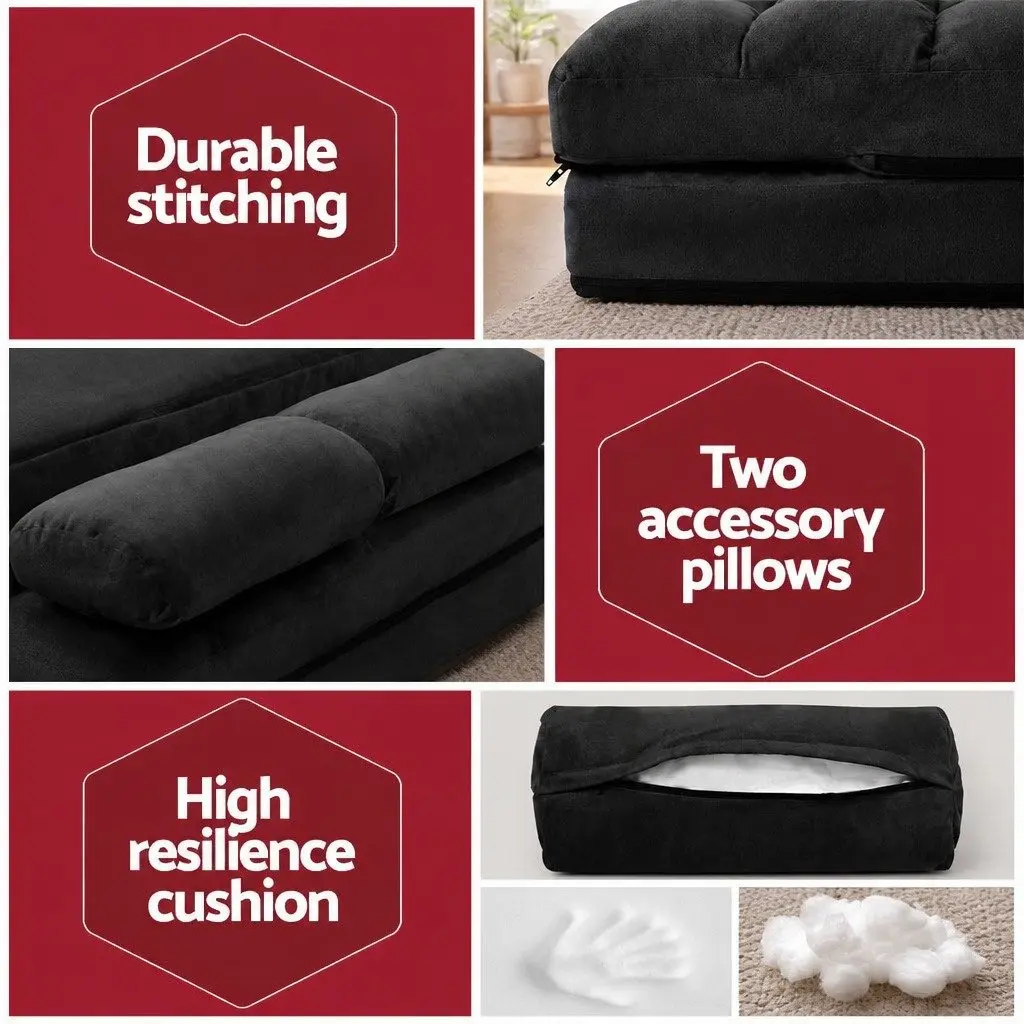 Floor Lounge Sofa Bed 2-Seater Charcoal Adjustable Reclining Lounger Foldable