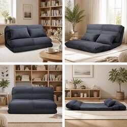 Floor Lounge Sofa Bed 2-Seater Adjustable 5-Position Charcoal Foldable Couch