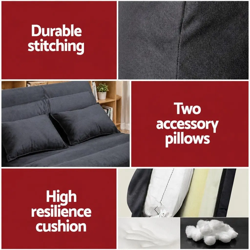 Floor Lounge Sofa Bed 2-Seater Adjustable 5-Position Charcoal Foldable Couch