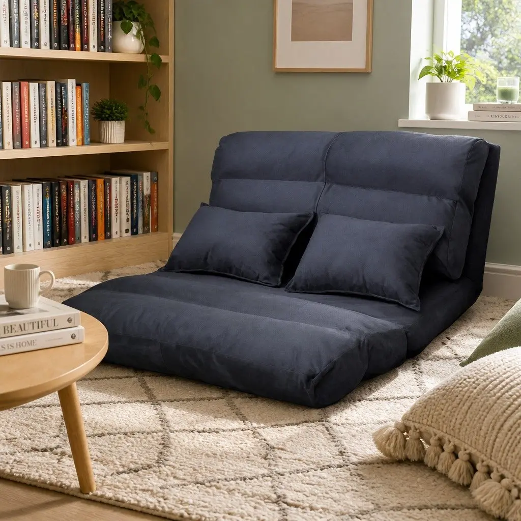 Floor Lounge Sofa Bed 2-Seater Adjustable 5-Position Charcoal Foldable Couch