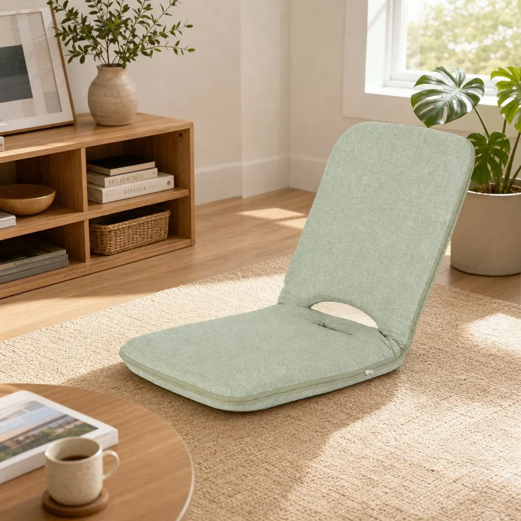 Floor Chair for Living Room and Bedroom 5 Position Adjustable Green Foldable Single Seat