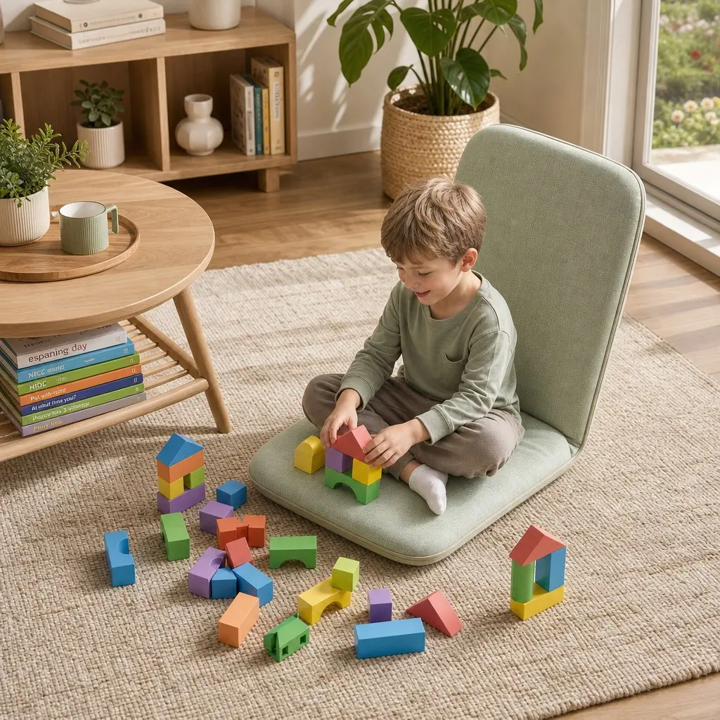 Floor Chair for Living Room and Bedroom 5 Position Adjustable Green Foldable Single Seat