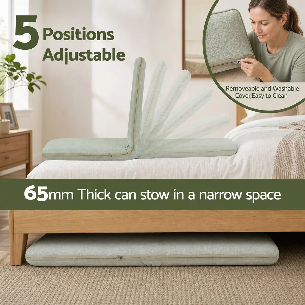 Floor Chair for Living Room and Bedroom 5 Position Adjustable Green Foldable Single Seat