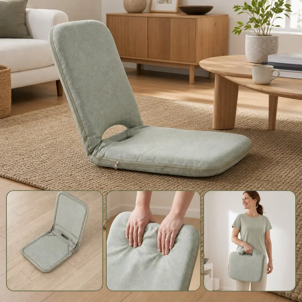 Floor Chair for Living Room and Bedroom 5 Position Adjustable Green Foldable Single Seat