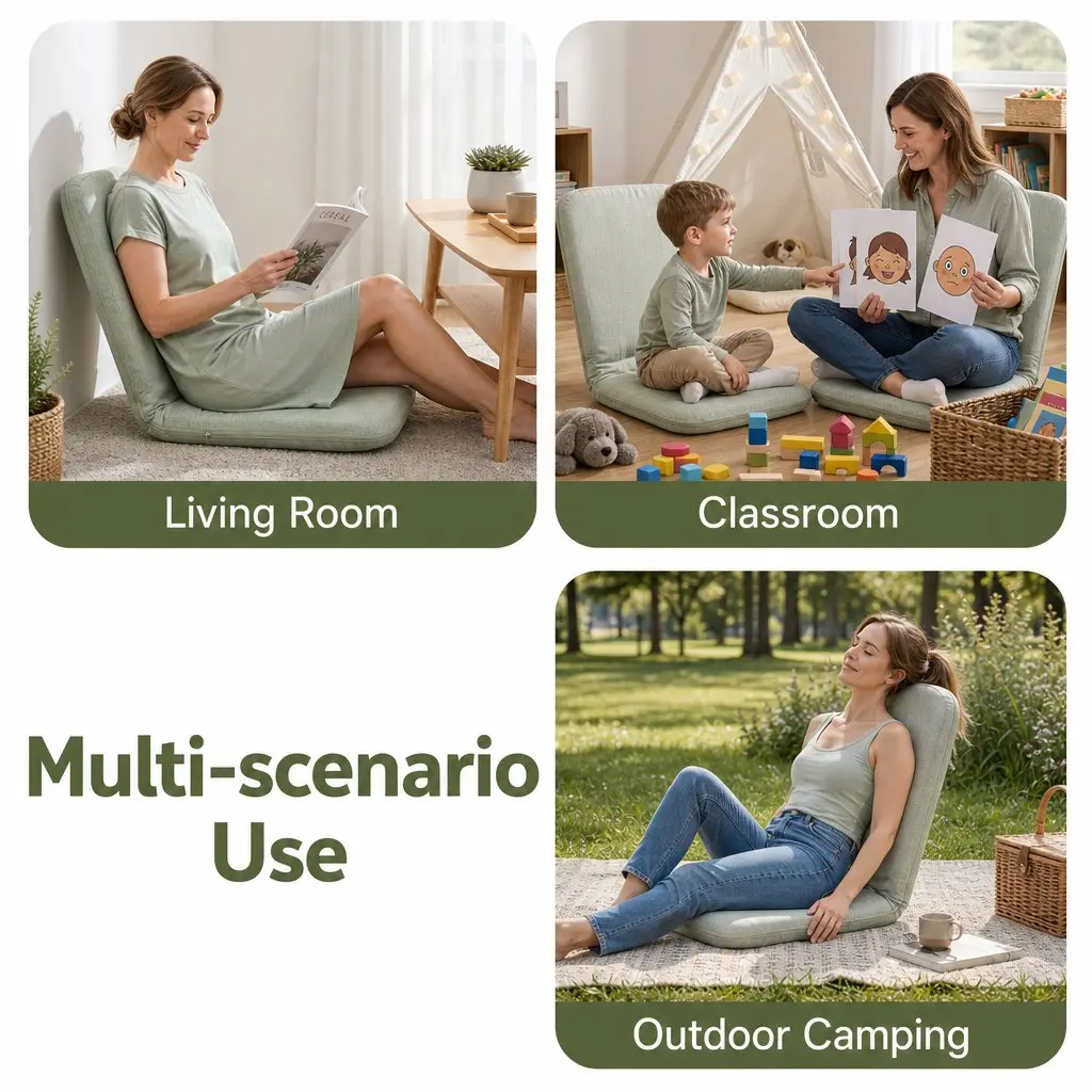 Floor Chair for Living Room and Bedroom 5 Position Adjustable Green Foldable Single Seat