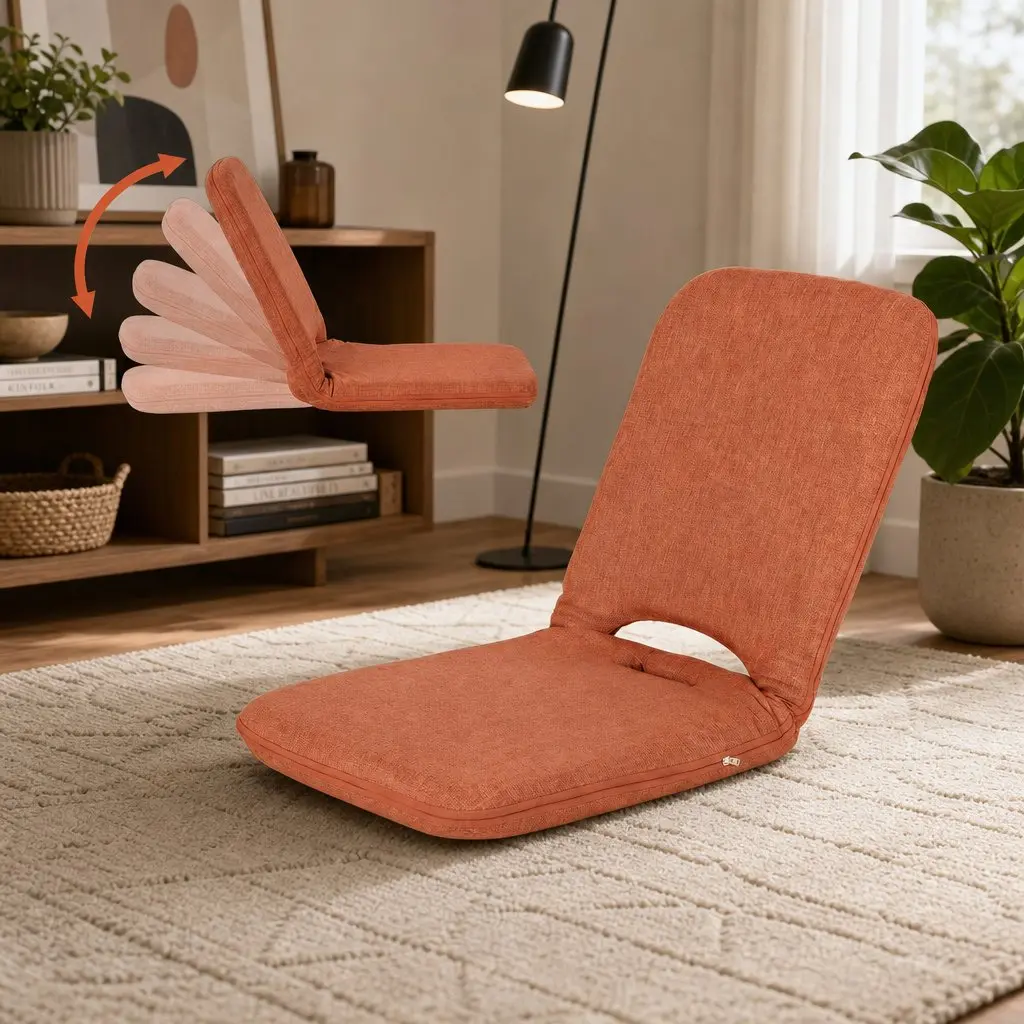Floor Chair Lazy Sofa Foldable Recliner Living Room 5 Position Adjustable Orange
