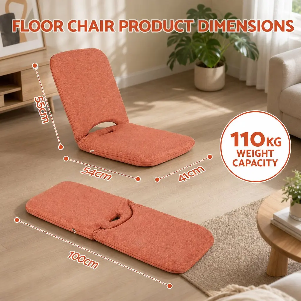 Floor Chair Lazy Sofa Foldable Recliner Living Room 5 Position Adjustable Orange