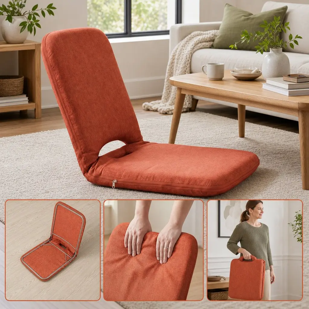 Floor Chair Lazy Sofa Foldable Recliner Living Room 5 Position Adjustable Orange
