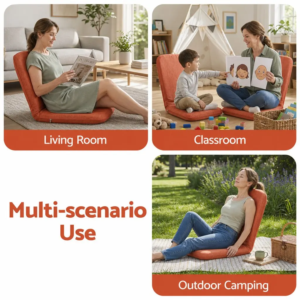 Floor Chair Lazy Sofa Foldable Recliner Living Room 5 Position Adjustable Orange