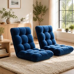 Lounge Sofa Bed Chair - Navy Flannel, 14 Adjustable Positions
