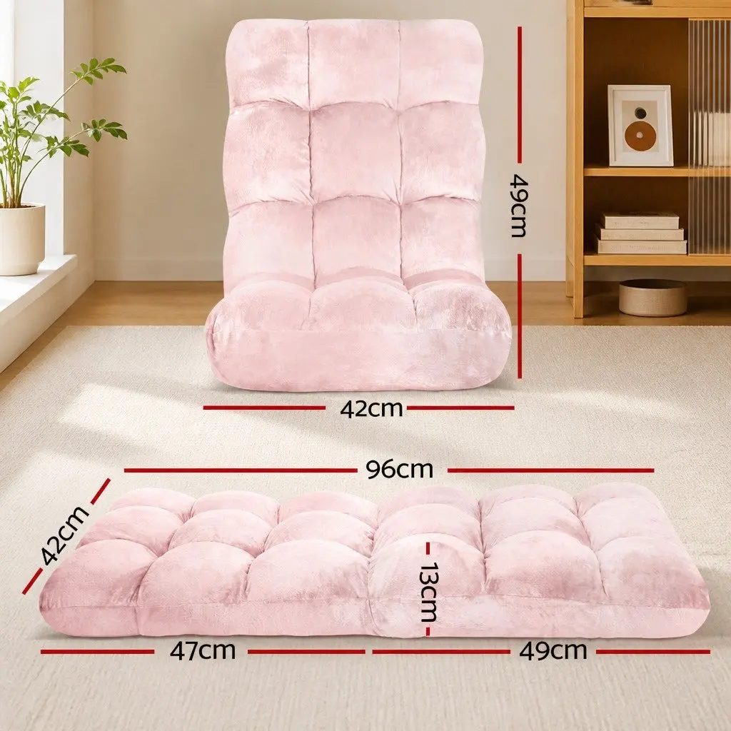 Floor Lounge Sofa Bed Chair for Living Room 2PCS Pink Flannel 14-Position Adjustable