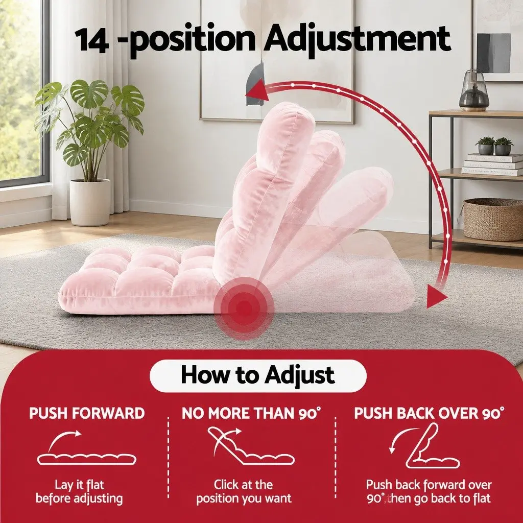 Floor Lounge Sofa Bed Chair for Living Room 2PCS Pink Flannel 14-Position Adjustable