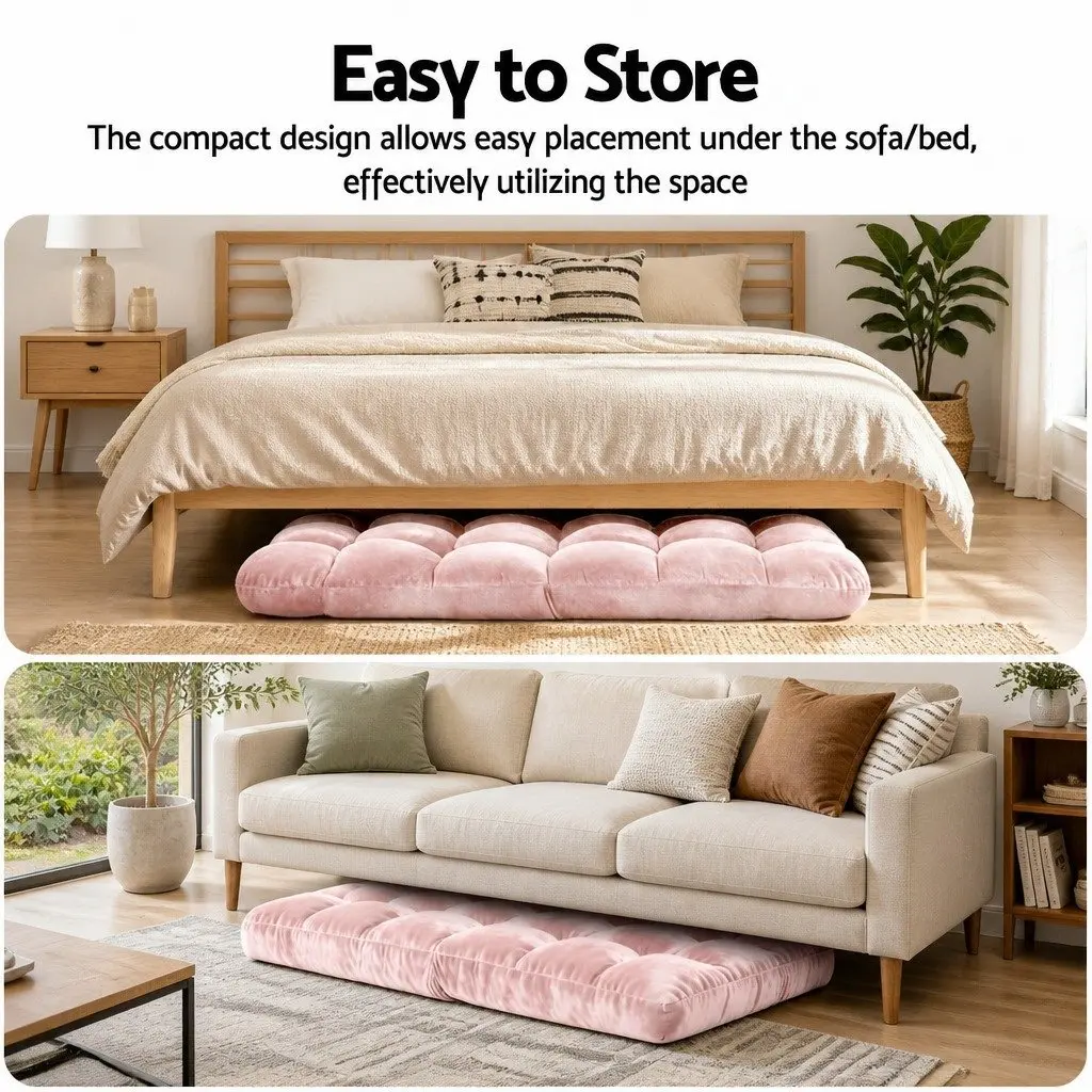 Floor Lounge Sofa Bed Chair for Living Room 2PCS Pink Flannel 14-Position Adjustable
