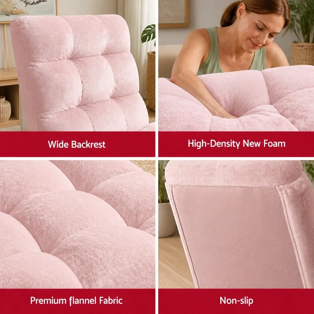 Floor Lounge Sofa Bed Chair for Living Room 2PCS Pink Flannel 14-Position Adjustable
