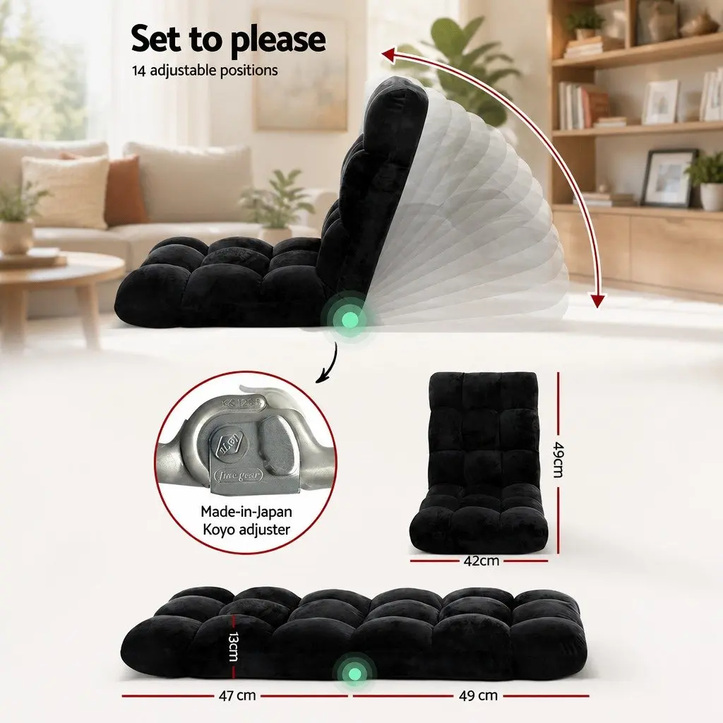 Lounge Sofa Chair for Living Room 14 Position Adjustable Flannel Black