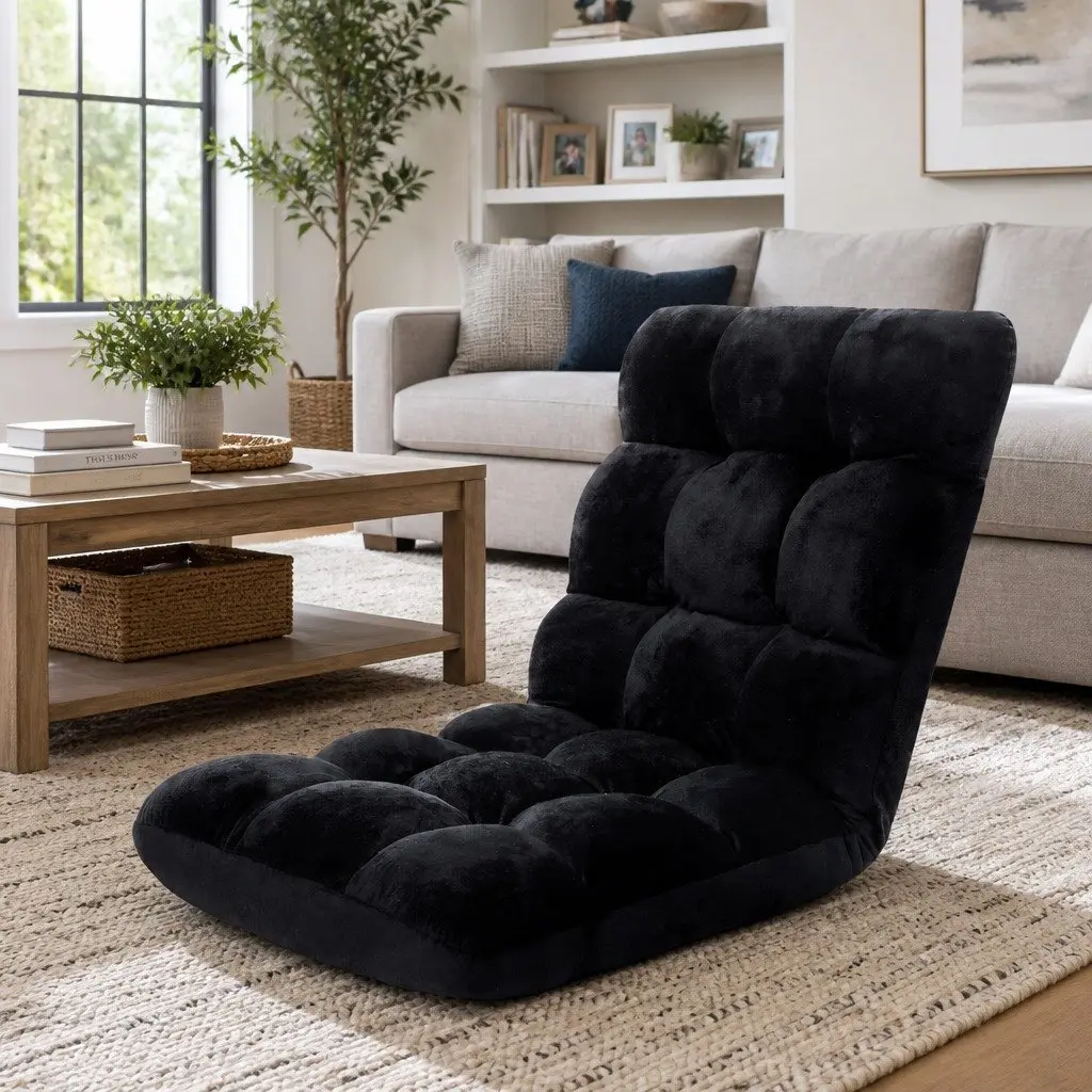 Lounge Sofa Chair for Living Room 14 Position Adjustable Flannel Black