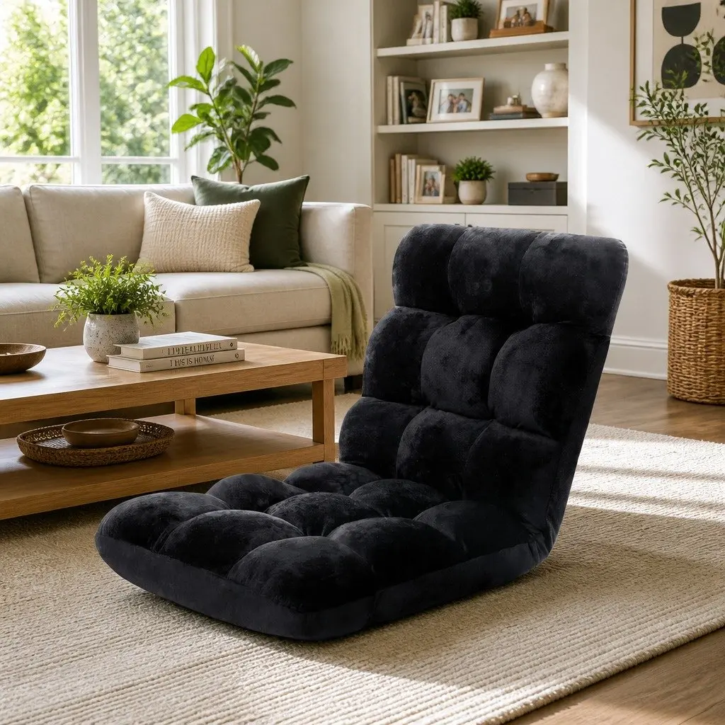 Lounge Sofa Chair for Living Room 14 Position Adjustable Flannel Black