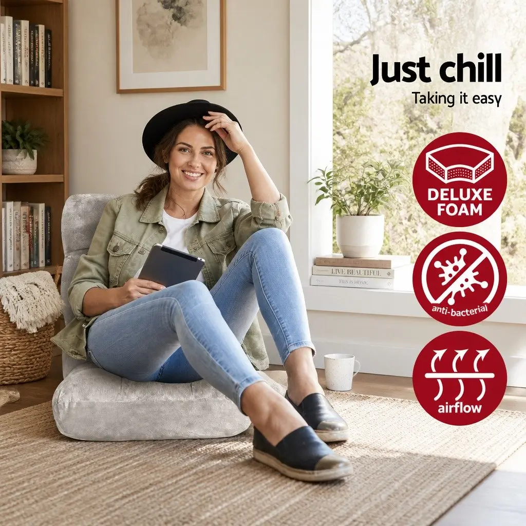 Lounge Sofa Chair Adjustable Reading Recliner Grey Flannel Fabric Foldable